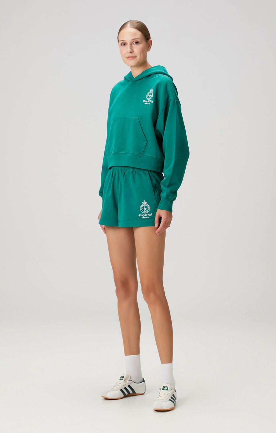 Sporty & Rich - Sporty & Rich Crown Tenis Koyu Yeşil Crop Sweatshirt