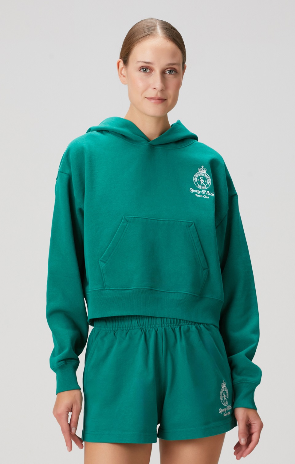 Sporty & Rich Crown Tenis Koyu Yeşil Crop Sweatshirt