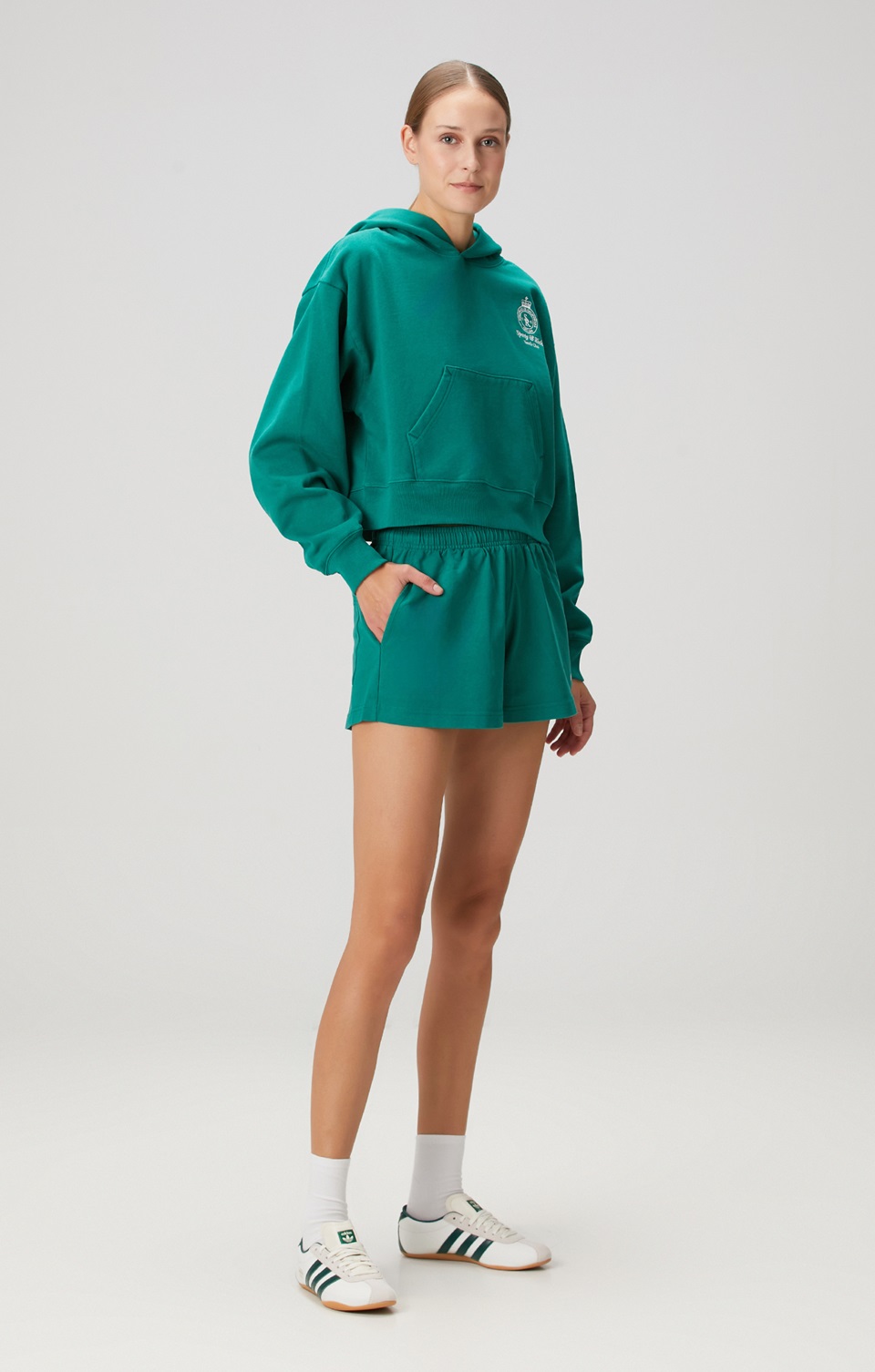 Sporty & Rich Crown Tenis Koyu Yeşil Crop Sweatshirt