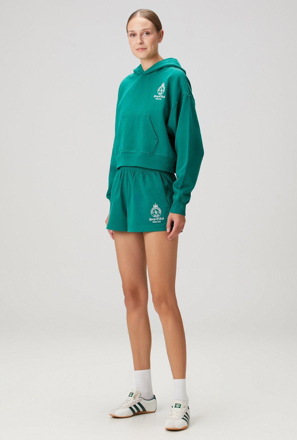 Sporty & Rich Crown Tenis Koyu Yeşil Crop Sweatshirt - 1
